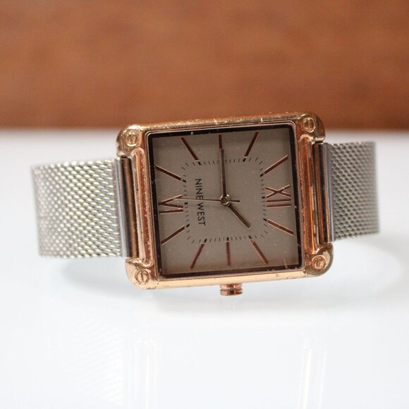 Nine West Square Rose Gold Tone Mesh Band Women’s Quartz Watch 30mm Dial - Picture 5 of 8